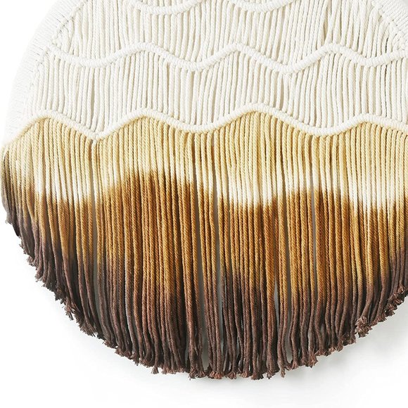 Bohemian Brown Ombré Cream Macrame Circle Hippie Indie Tie-Dye Dipped Home Decor - Picture 3 of 10